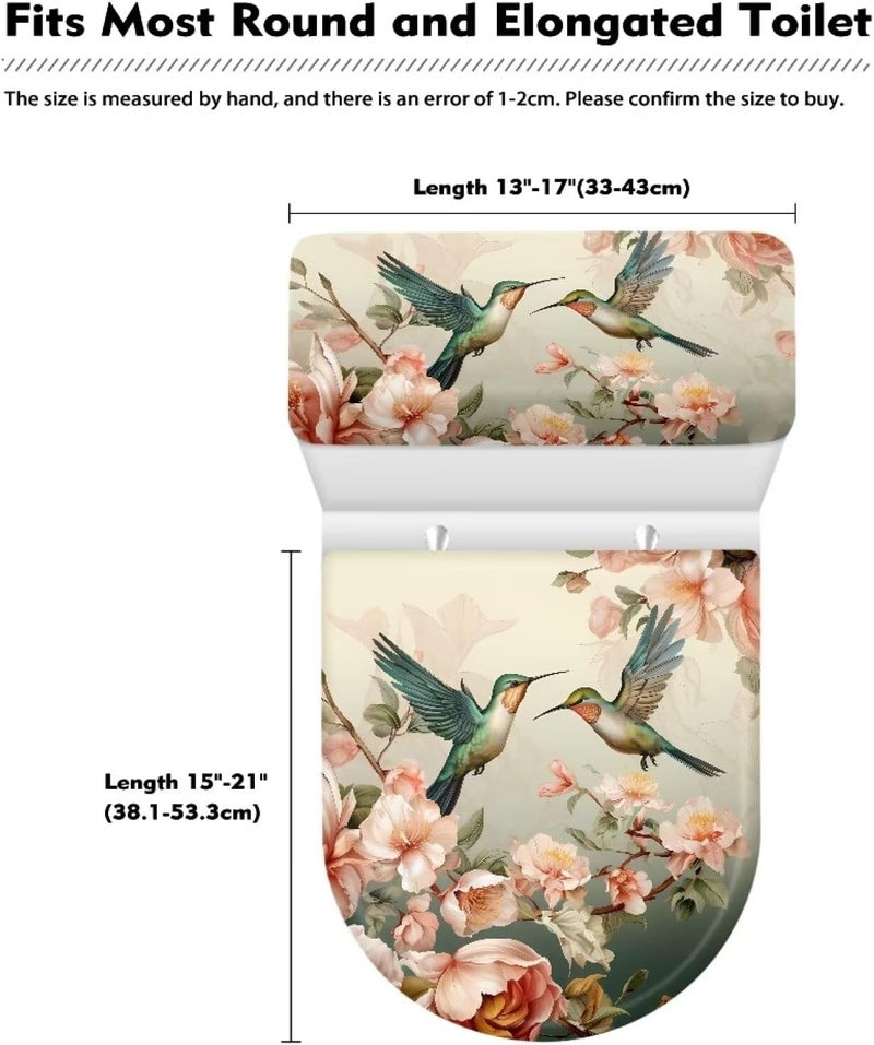 CREAMIC Hummingbird Bathroom Toilet Lid Covers and Tank Cover Set Seat Covers Fits Most Lids for Accessories Decor with Elastic Edge Keep Dust Stain Machine Washable - Image 5